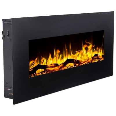 Aflamo Albion Elektrokamin – LED-Flammeneffekt, Wandmontage oder Einbau, 90 cm, 110 cm, 128 cm, Schwarzes Finish